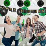 Green Black Birthday Decorations for Men with Banner Balloons Confetti and Ribbon
