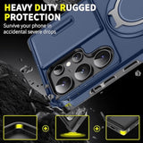 Samsung Galaxy S25 Ultra Case with Slide Camera Cover and Rotating Kickstand Ring, Slim Magnetic Shockproof Accessories Phone Case for Samsung S25 Ultra (Blue) - Protective Case for Samsung S25 Ultra with Rotating Stand