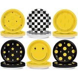 60Pcs Smile Face Birthday Party Decorations 7Inch Yellow Smile Face Paper Dessert Plates Tableware Lightning Star Checkered Dinnerware Party Supplies For Baby Shower Birthday Wedding Favors