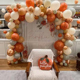 122Pcs Fall Balloon Arch Kit Beige Burgundy Green White Gold for Thanksgiving Party