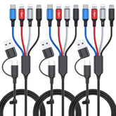 6 In 1 Multi Charging Cable 3Pack-6Ft Multi Usb Cable 3A Multi Charger Cable Braided Multiple Phone Charger Cable Universal Usb A/C Charging Cord With 2*Ip/Type C/Micro Usb Port For Cell Phone/Tablets