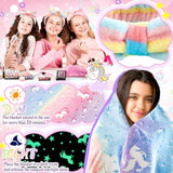 18 Pcs Sleepover Party Supplies, 6 Glow In The Dark Pink Blanket 6 Coral Fleece Spa Headband 6 Eye Mask Covers For Sleeping Slumber Sleepover Spa Party Gift(Cute)