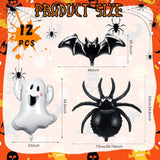 12Pcs Halloween Foil Balloons - Ghost, Bat & Spider Decorations for Party and Photo Props