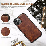 For Iphone 14 Pro Leather Case Compatible With Magsafe, Slim Luxury Pu Non-Slip Grip Rugged Bumper Shockproof Full Body Protective Cover Phone Cases For Iphone 14 Pro 5G 6.1" (2022) - Brown