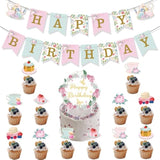 Birthday Party Decoration, Happy Birthday Banner Party Backdrop With Banner?Swirl?Honeycomb Balls?Circle Parper Garland For Girl Woman Pastel Festivals Party Decoration