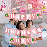Happy Mothers Day Banner and Mother's Day Hanging Swirls Decorations Happy Mothers Day Sign Banner Decorations for Happy Mother's Day Party Photo Props Backdrops
