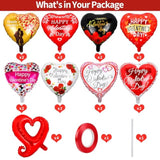 20 Happy Valentines Day Balloons - Red And Pink Aluminum Foil Heart Shaped Balloons With 'I Love You' Message And Ribbon For Wedding Decor And Romantic Photo Props