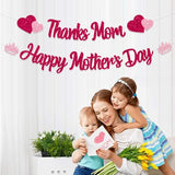 Glitter Happy Mother's Day Banner Thanks Mom Banner Garland Happy Mothers Day Decorations for Party Supplies Mother's Day Decor Mothers Day Garlands Sign