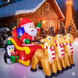7.6Ft Christmas Inflatable Santa Claus With Sleigh And 3 Reindeer, Penguin With Gift, Lighted Blow Up Yard Decorations O