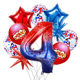 10Pcs 40 Inch Spider Theme Number 4 Foil Balloons Birthday Decoration Cartoon Hero Red And Blue Spider Web Design For Kids Large Mylar 4Th Number Balloon Cartoon Party Birthday Supplies