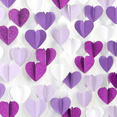 Purple White Lavender Party-Decorations Heart-Garland - 39Ft 3D Women Girl Birthday Supplies Hanging Paper Streamers Banner,Baby Bridal Shower Wedding Engagement Bachelorette Graduation Decor