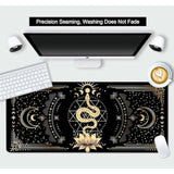 Black & Gold Large Mouse Pad, Boho Snake Witch Desk Mat For Desktop, Women Gaming Full Desk Mousepad, Moon Phases Computer Laptop Protector Writing Pad For School Office Home 35.4X15.7 In