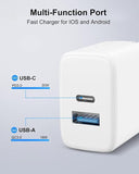 20W Dual Port Fast Wall Charger with 6.6FT USB C to Lightning Cable