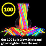PartySticks Glow Sticks Party Supplies 100pk - 8 Inch Glow in the Dark Light Up Sticks Party Favors, Glow Decorations, Neon Party Glow Necklaces and Glow Bracelets with Connectors