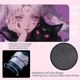 Cat Game Pink Mouse Pad Anime Girl Large Table Mat, 31.5X11.8 Inch Mouse Pad Extended Non-Slip Rubber Backed Keyboard Pad With Stitched Edges For Gaming|Home Office (Cat Girl1)