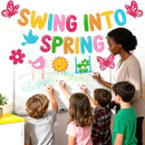 Swing Into Spring Banner School Classroom Spring Party Decorations For Student Children Teacher Celebrating Happy Spring Party Supplies