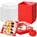 50 Pcs Charcuterie Boxes With Clear Lids 5'' Disposable Square Dessert Boxes Paper Food Box Bakery Containers For Party Cake Cookie Sandwich (Red)