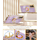 For Samsung Galaxy S25 Edge Case, Screen Protector, 360° Rotatable Ring Holder Magnetic Kickstand,Plated Gold Edge Slim Soft Tpu Protective Phone Case Cover For Galaxy S25 Edge (Purple)