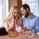Wooden Hearts Valentine'S Day Decorations Indoor, Wood Heart Blocks Tiered Tray Decor Set Of 4, Red Pink White Valentine Decoration For Table Desk Home Party Office Shelf Door (Glitter)