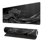 Japanese Sea Wave Large Mouse Pad, Anime Black Gaming, Extended Kanagawa Mat Desk Pad, M Thick Long Non-Slip Rubber Base Mice Pad, 31.5 X 11.8 Inch