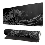 Japanese Sea Wave Large Mouse Pad, Anime Black Gaming, Extended Kanagawa Mat Desk Pad, M Thick Long Non-Slip Rubber Base Mice Pad, 31.5 X 11.8 Inch