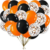 Orange & Black Confetti Balloon Set - 50 Piece Halloween Party Decoration