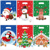 120 Pcs Christmas Plastic Gift Bags 6 Styles Christmas Goodie Bag With Handle Santa Claus Snowman Elf Treat Candy Bags Bulk Reindeer Penguin Party Favor Bag For Xmas Holiday Party Supplies