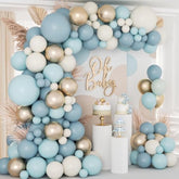 138pcs Dusty Blue Balloon Garland Kit with White & Gold for Baby Shower Party