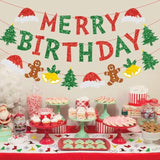 Merry Christmas Birthday Party Decorations Red Green Banner Hanging Paper Tree Gingerbread Man Bells Hat Sign For Xmas Wall Home Garden Outdoor Accessories Supplies