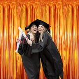 6.4x8.2ft Metallic Tinsel Foil Fringe Curtains 2 Pack Orange Party Backdrop