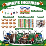 110Pcs Football Party Favors Drawstring Bags Football Goodie Bag With Mini Ball, Wristband, Slap Bracelets, Keychains, Stickers For Football Party Supplies