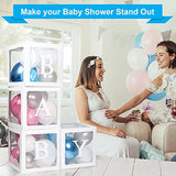 Baby Boxes With 12 Letters For Baby Shower, Baby Shower Decorations For Boy Or Girl, 4 Pcs Transparent Balloon Boxes Clear Blocks For 1St Birthday, Gender Reveal Party Supplies Background