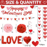 119Pcs Valentines Day Decorations Set, Office Hanging Heart Swirls, Red Heart Love Balloons, Banners, Paper Balls, Strings, Rose Petals For Romantic Special Night Home