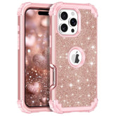 For Iphone 16 Pro Max Case Glitter Sparkly Bling 3 In 1 Shockproof Heavy Duty Hybrid Sturdy High Impact Protective Cover Case For Apple Iphone 16 Pro Max 6.9 Inch 2024,Rose Gold