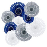 9Pcs Navy Blue Gray White Tissue Paper Party Fan Pom Poms Nautical Baby Boy Shower Navy Wedding 1St Shark Birthday Bachelorette Party Backdrop Home Nursery Wall Hanging Decoration