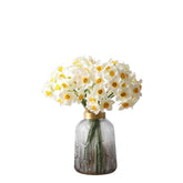 18 Pcs Artificial Flowers White Artificial Daffodils Flowers Real Touch Faux Silk Daffodils Flowers With Stems Flower Arrangement For Party Wedding Office Home Decor (White)