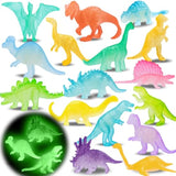 16Pcs Glow In Dark Mini Dinosaur Figures For Kids Birthday Party Favors Supplies Dino Cupcake Topper Decoration Goodie Treat Bag Stuffers Pinata Fillers Treasure Carnival Prizes Small Bulk Toy Trinket
