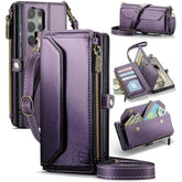 Wallet Case Compatible With Samsung Galaxy S24 Ultra 5G Rfid Blocking 10-Card Holder Soft Pu Leather Magnetic Snap Strap Zipper Pocket Phone Case Fit For Galaxy S24 Ultra - Purple