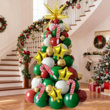 2 Christmas Tree Balloon Stand Kits with Candy Foil Balloons and Gold Star Decor