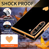 (3In1 Heart Case For Samsung Galaxy Note 10 5G/4G 6.3 Inch Women Cute Aesthetic Love Hearts Pattern Girls Black Gold Luxury Girly Design Cases Trendy Cover+Chain For Note10 Note10 5G