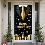 Happy Father's Day Door Cover Black Gold Suit Tie Banner Party Decorations 71x35 Inch Large Fabric Backdrop Background Sign for Indoor Outdoor Front Porch Men Dad Grandpa Celebration