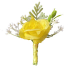 6Pieces/Lot Groom Boutonniere Man Women Bride Wrist Corsage Artificial Wedding Flowers Party Decoration (Yellow, Boutonniere)
