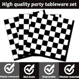 200 Pcs Checkered Flag Party Supplies Black And White Checkered Paper Plates Racing Car Party Plates Napkins Forks Disposable Black Plaid Tableware Set For Kids 50 Guests Birthday Decorations Supplies