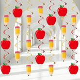 60Pcs Back To School Party Swirls Decorations First Day Of School Hanging Swirls Welcome Back To School Apple Pencil Hanging Decor Supplies For Preschool Elementary School Birthday Party Favors