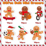 Christmas Sport Gingerbread Men Eraser - 60Pcs Novelty Mini Gingerbread Men Pencil Eraser Bulk 3D Desk Puzzle Rubber For Classroom Student Reward Xmas New Year Party Favor Gift Filler Supplies