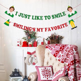 Funny Elf Christmas Decorations, Novelty Buddy The Elf Party Banner Decor Supplies, Holiday Hanging Sign For Fireplace Mantle Wall Decor, Christmas Party Photo Booth Backdrop - I Just Like To Smile