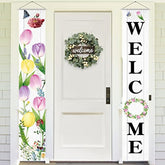 Welcome Banner 2 Pack Spring Door Sign Hanging Banners Welcome Tulip Happy Spring Porch Sign Seasonal Spring Summer Party Decorations For Indoor Outdoor Garden,Yard,Porch Decorations