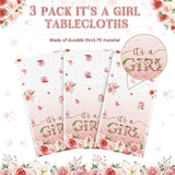 3 Pack Floral Baby Shower Tablecloths - Pink Girl Gender Reveal Decorations