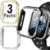 Women Sparkly Iwatch Screen Protector Case Compatible With Apple Watch Band 38Mm 40Mm 41Mm 42Mm 44Mm 45Mm 46Mm Series,No_Glass Slim Bling Bumper (Black+Golden+Silver, 38 Mm)