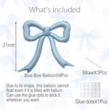 4Pcs Blue Bow Foil Balloons Set Dusty Blue Bow Mylar Balloons For Coquette Birthday, Baby Shower, Last Toast On Coast,Bachelorette Party, Bow Themed Beach Bridal Shower Party Decorations